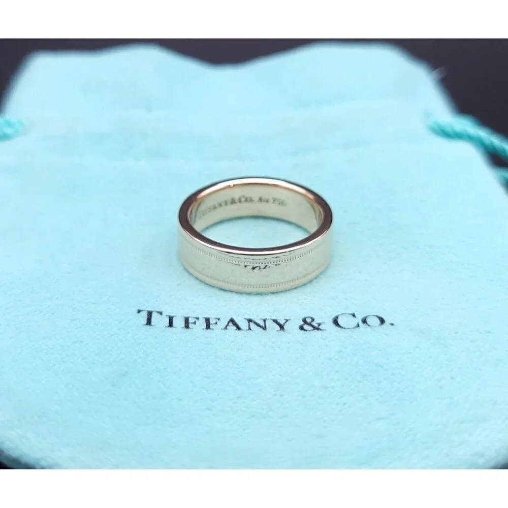 Tiffany & Co 18kt Rose Gold Together Double Milgrain 6mm Wedding Band Size 6.5